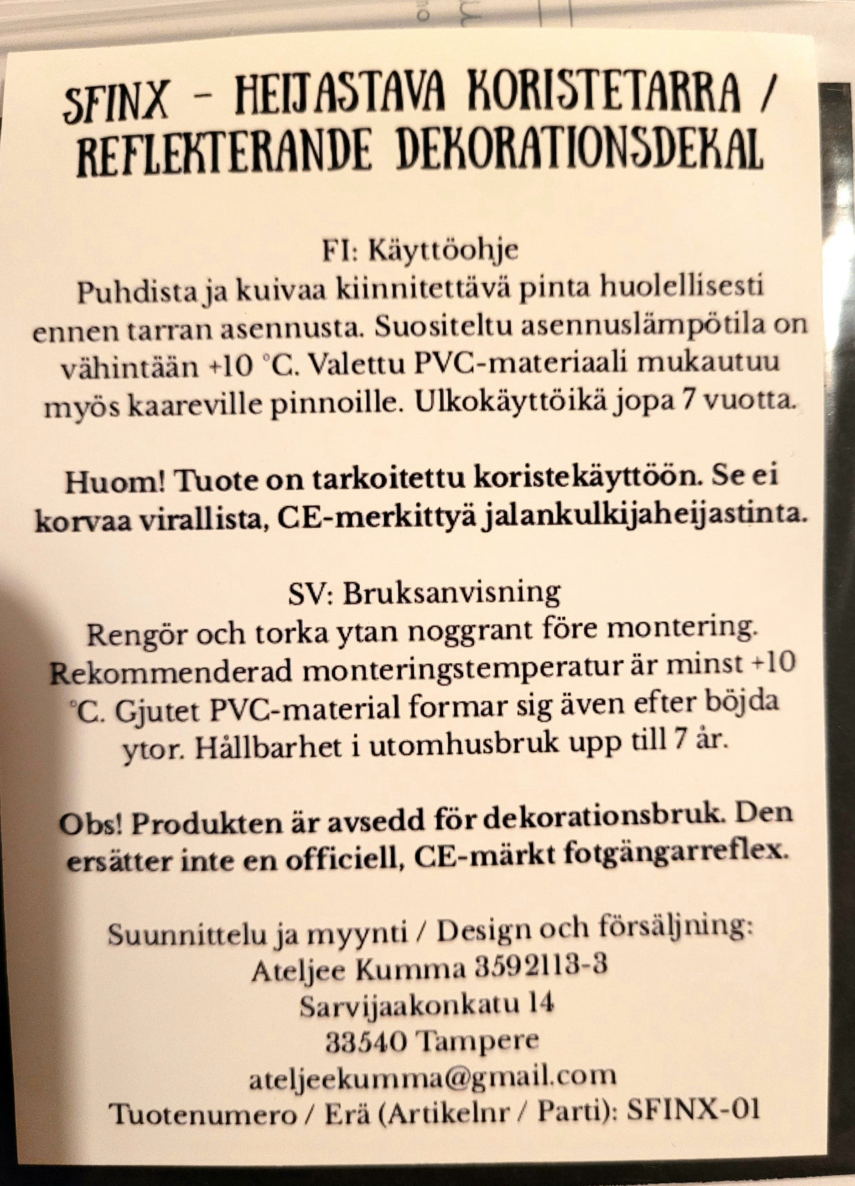 Sfinx heijastava koristetarra